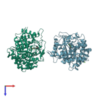 PDB entry 2j77 coloured by chain, top view.