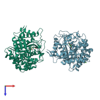PDB entry 2j79 coloured by chain, top view.
