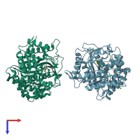 PDB entry 2j7g coloured by chain, top view.