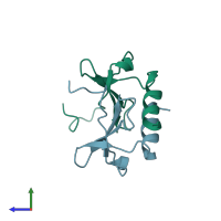 PDB entry 2j7z coloured by chain, side view.