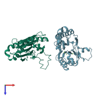 PDB entry 2j86 coloured by chain, top view.