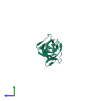 Monomeric assembly 2 of PDB entry 2j8o coloured by chemically distinct molecules, side view.
