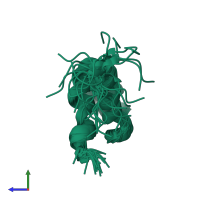 PDB entry 2j8p coloured by chain, ensemble of 30 models, side view.