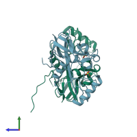 PDB entry 2j8q coloured by chain, side view.