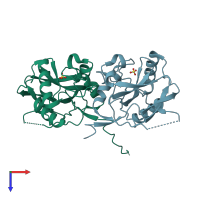 PDB entry 2j8q coloured by chain, top view.