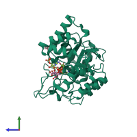 PDB entry 2j8t coloured by chain, side view.