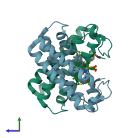 PDB entry 2j8w coloured by chain, side view.