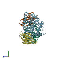 PDB entry 2j8x coloured by chain, side view.