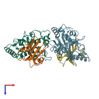 PDB entry 2j8x coloured by chain, top view.