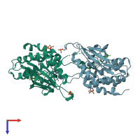 PDB entry 2j90 coloured by chain, top view.