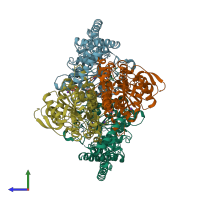 PDB entry 2j9f coloured by chain, side view.