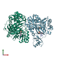 PDB entry 2j9g coloured by chain, front view.