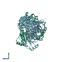 PDB entry 2j9g coloured by chain, side view.