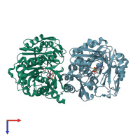 PDB entry 2j9g coloured by chain, top view.