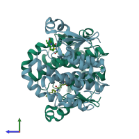 PDB entry 2j9h coloured by chain, side view.