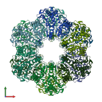 PDB entry 2j9i coloured by chain, front view.