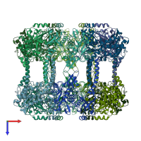 PDB entry 2j9i coloured by chain, top view.