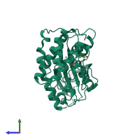 PDB entry 2j9m coloured by chain, side view.