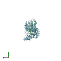 PDB entry 2j9p coloured by chain, side view.