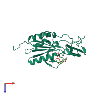 PDB entry 2ja1 coloured by chain, top view.