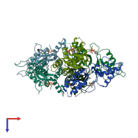 PDB entry 2ja3 coloured by chain, top view.