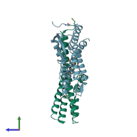 PDB entry 2jaa coloured by chain, side view.