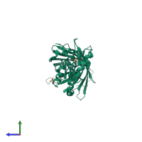 PDB entry 2jad coloured by chain, side view.