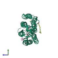 PDB entry 2jag coloured by chain, side view.