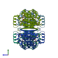 PDB entry 2jap coloured by chain, side view.