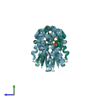 PDB entry 2jaq coloured by chain, side view.