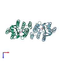 PDB entry 2jat coloured by chain, top view.