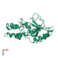 PDB entry 2jaw coloured by chain, top view.