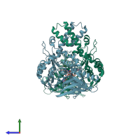 PDB entry 2jb1 coloured by chain, side view.