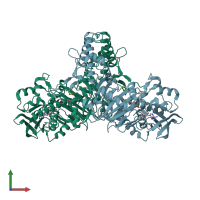 PDB entry 2jb2 coloured by chain, front view.