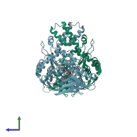 PDB entry 2jb2 coloured by chain, side view.