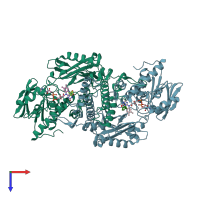PDB entry 2jb2 coloured by chain, top view.