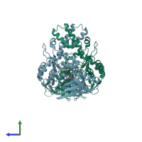 PDB entry 2jb3 coloured by chain, side view.