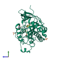 PDB entry 2jb4 coloured by chain, side view.
