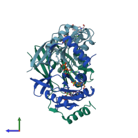 PDB 2jb7 coloured by chain and viewed from the side.