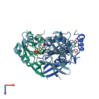 PDB entry 2jb7 coloured by chain, top view.
