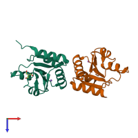 PDB entry 2jba coloured by chain, top view.