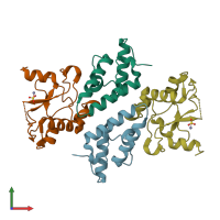 PDB entry 2jbg coloured by chain, front view.