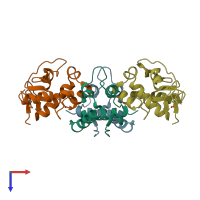 PDB entry 2jbg coloured by chain, top view.