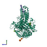 PDB entry 2jbj coloured by chain, side view.