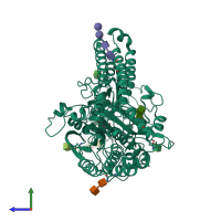 PDB entry 2jbk coloured by chain, side view.