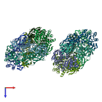 PDB entry 2jbm coloured by chain, top view.