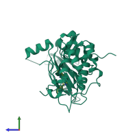 Monomeric assembly 11 of PDB entry 2jbp coloured by chemically distinct molecules, side view.