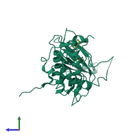 Monomeric assembly 12 of PDB entry 2jbp coloured by chemically distinct molecules, side view.