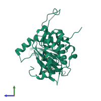 Monomeric assembly 1 of PDB entry 2jbp coloured by chemically distinct molecules, side view.