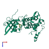 Monomeric assembly 1 of PDB entry 2jbp coloured by chemically distinct molecules, top view.